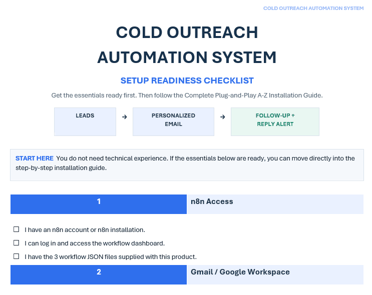 Cold Outreach Automation System setup readiness checklist
